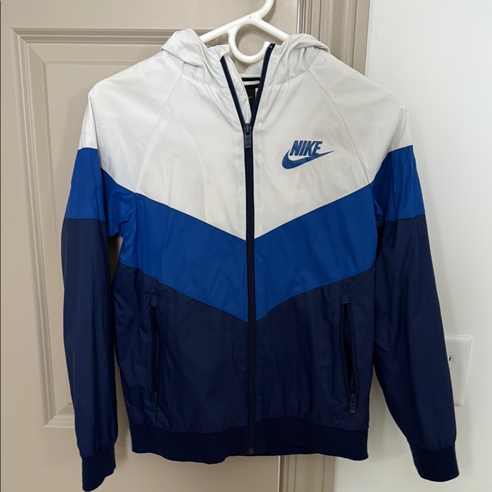 Boys Nike Windrunner Jacket Blue and White Size Large
